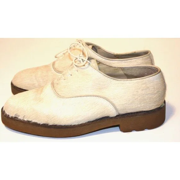 Pons Quintana Horsehair Cowhide Leather Oxford Shoes Women's sz 6 Cream Ivory - Picture 3 of 12